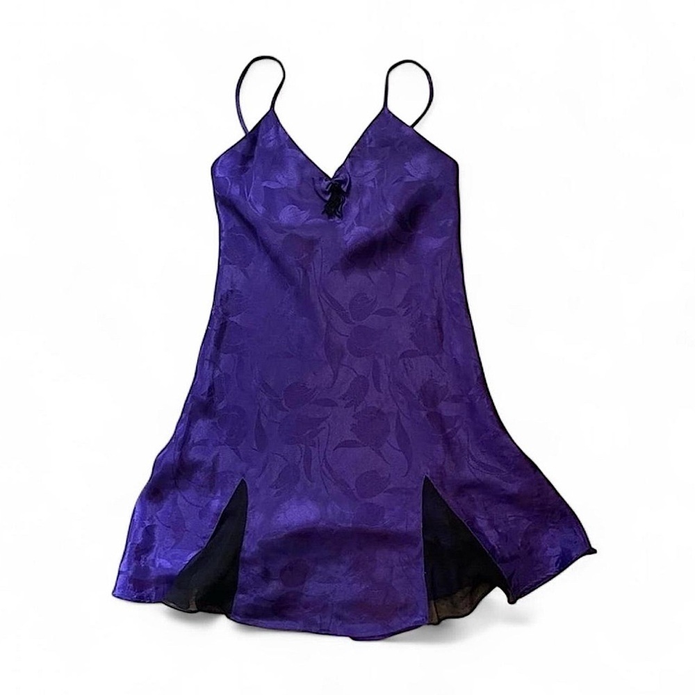 VTG 90s Victoria Secret Gold Label Satin Slip Dress Womens S Purple Mesh Sheer